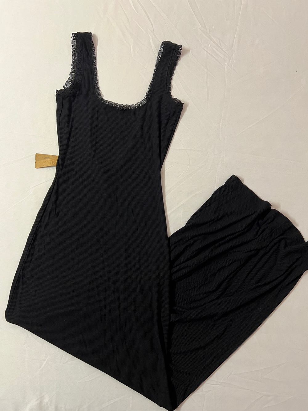 SKIMS Soft Lounge Ribbed Scoop Neck Lace Long Dress Black